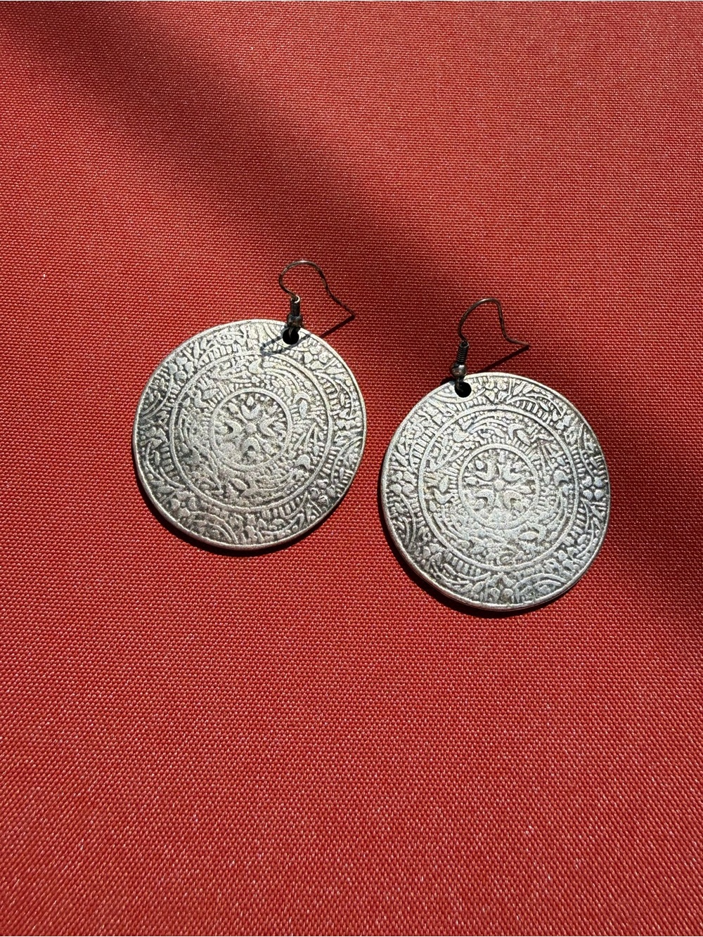 Silver-Tone Ornate Round Drop Earrings - Women Jewelry